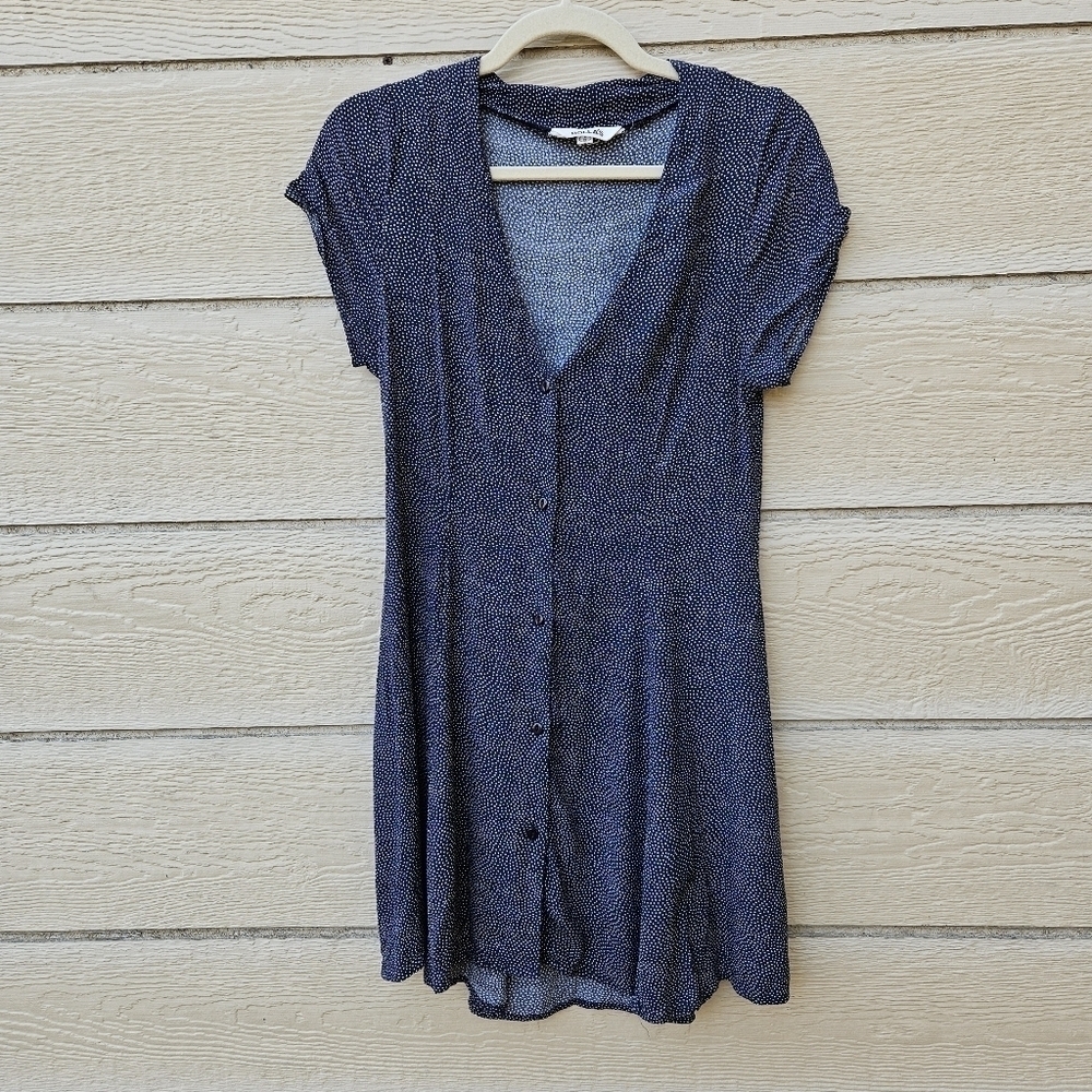 Rolla's navy v neck button front skater dress with white polka dots small